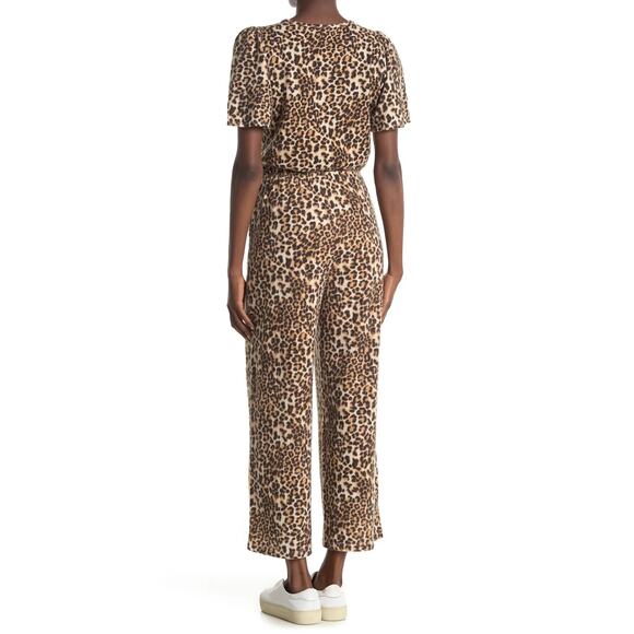 19 COOPER Women's Brown Overflow Leopard Print Surplice Wide Leg Jumpsuit SZ M - Picture 2 of 14